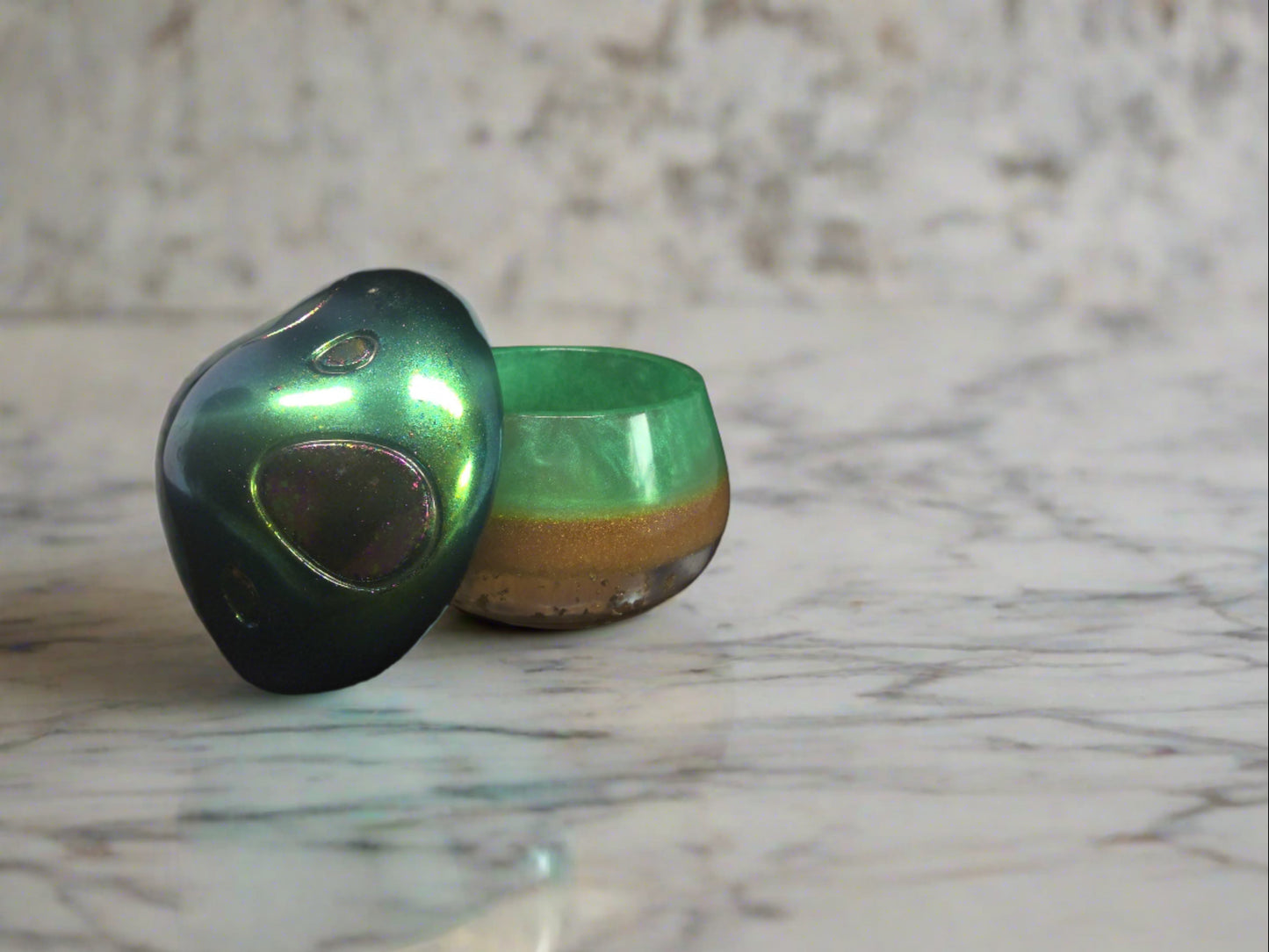 mushroom jar with lid green and gold