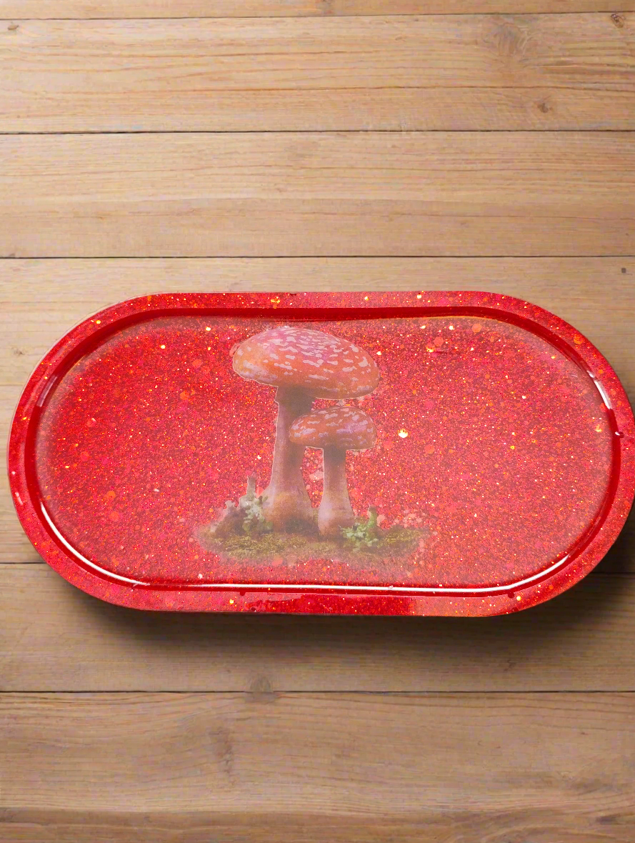 Red mushroom tray