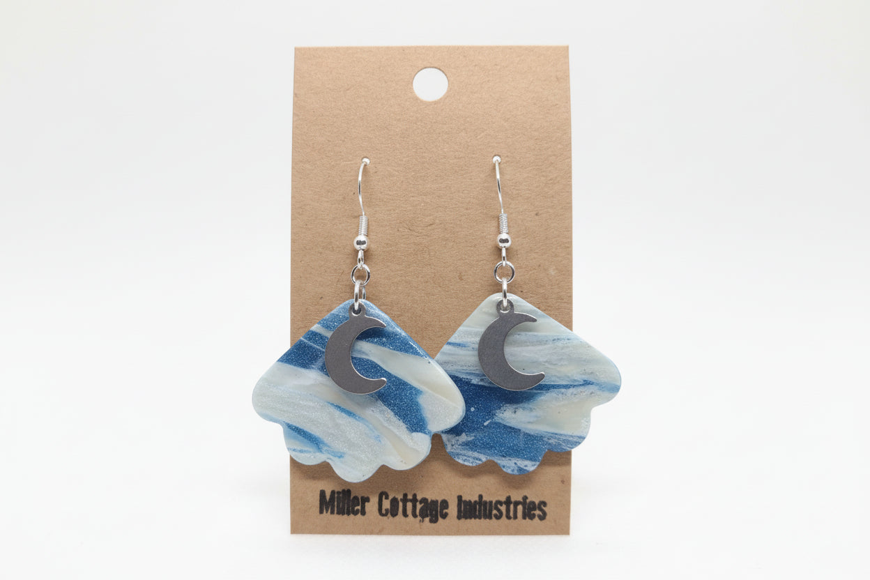 Blue with sparkly swirls and silver moon