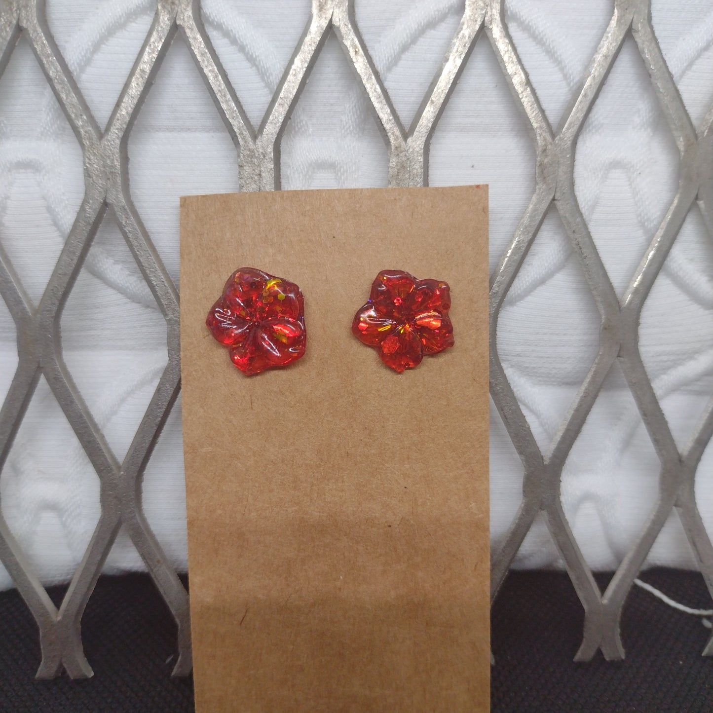 Red orange sparkly hibiscus flowers