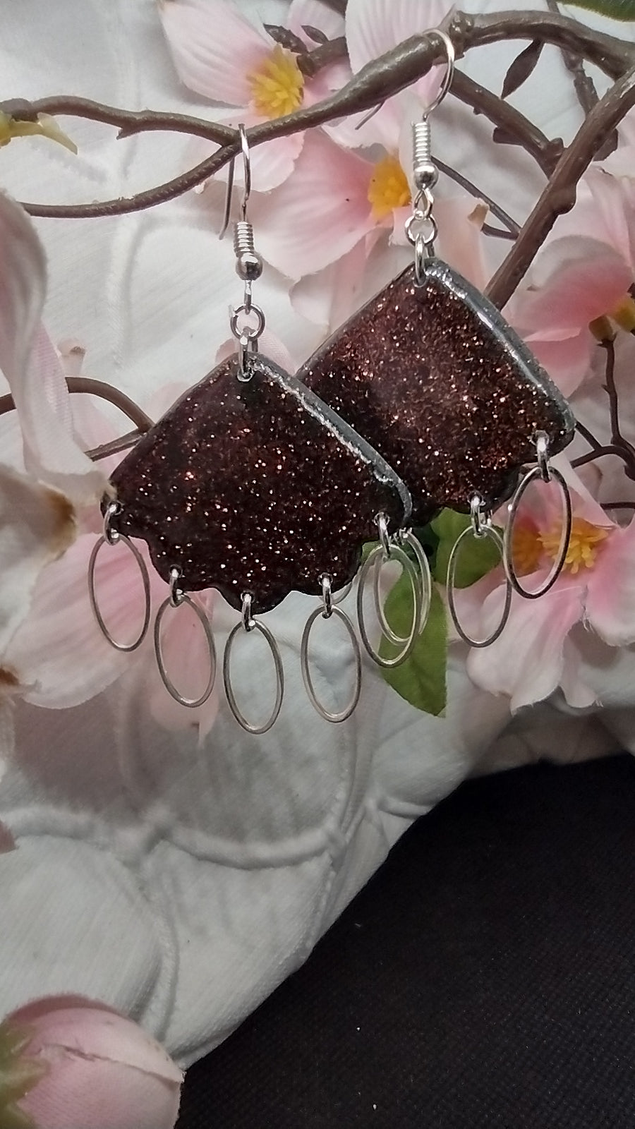 Brown sparkle with silver hoops