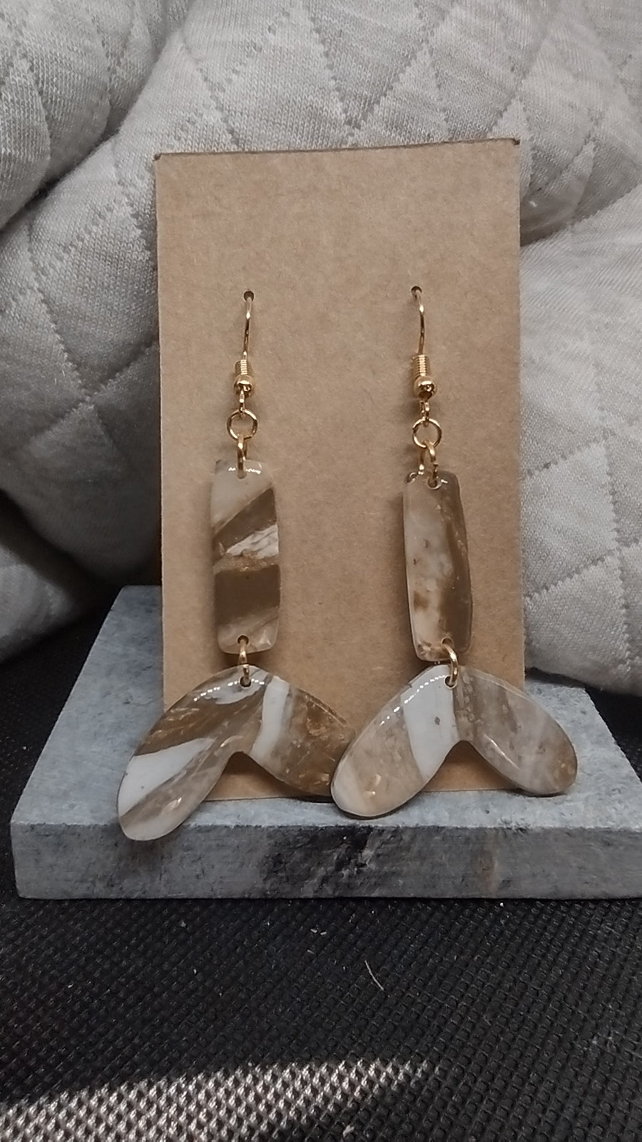 Brown gold and white whale tail dangle