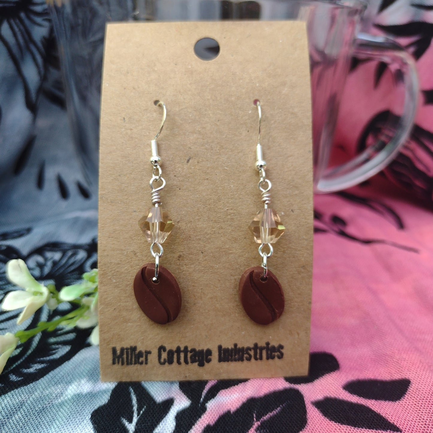 Coffee bean dangle with crystal