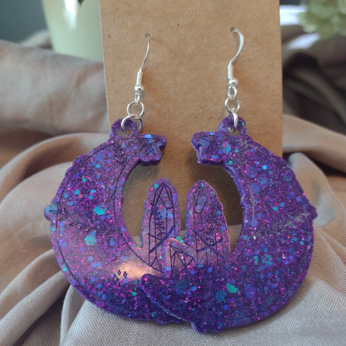 Dark purple glitter moon and crystal