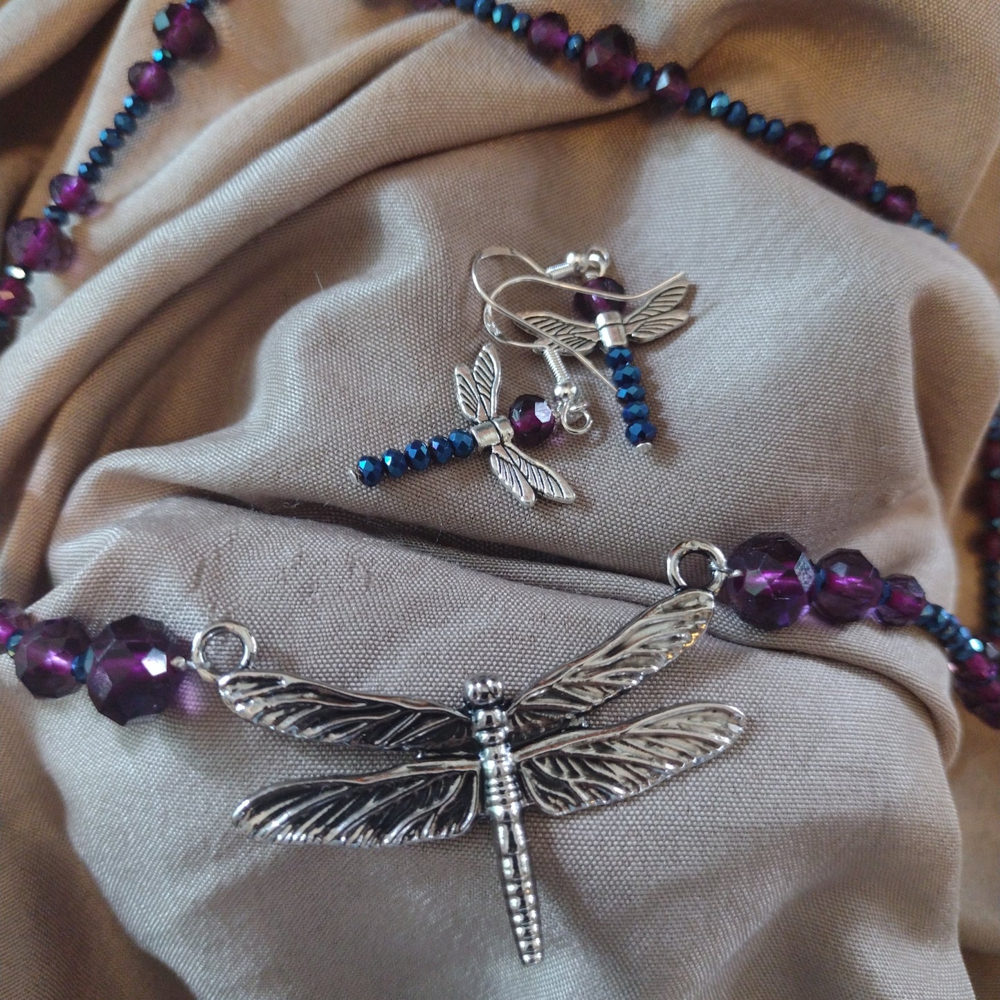 Dragonfly set with purple and blue