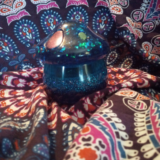 Blue mushroom resin jar