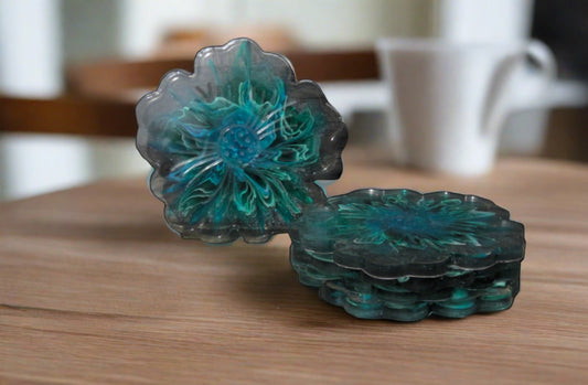 flower coasters green and blue