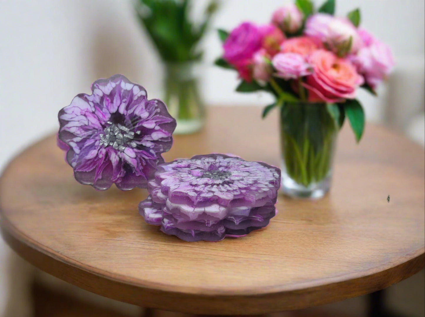 Flower coasters pink and white