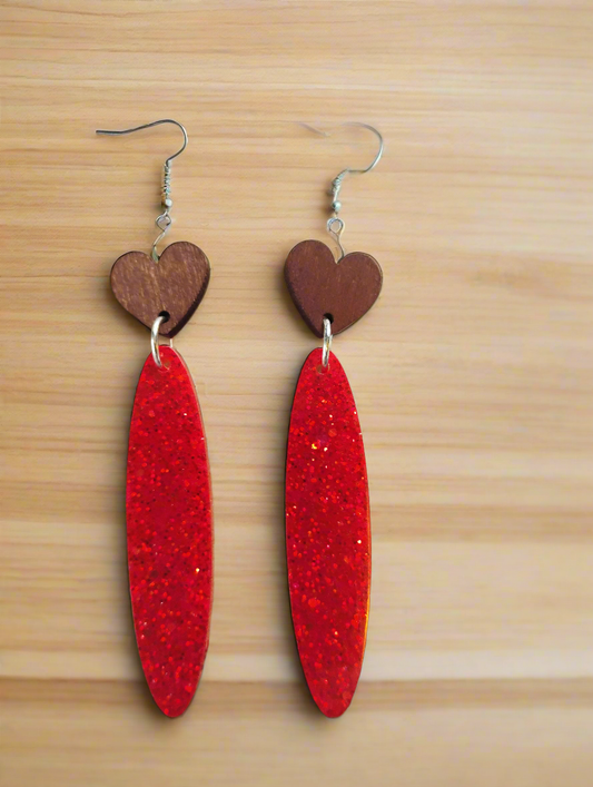 Red wood heart large oval