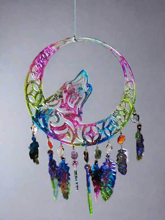 Wolf dreamcatcher with crystals