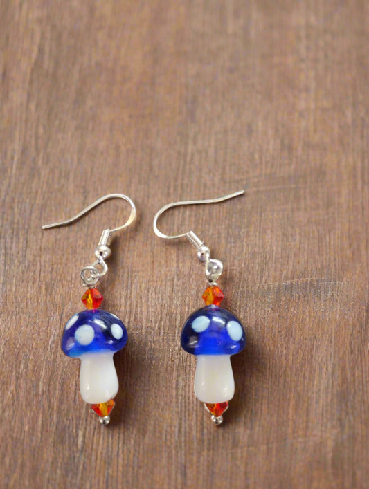 Glass blown mushroom dark blue