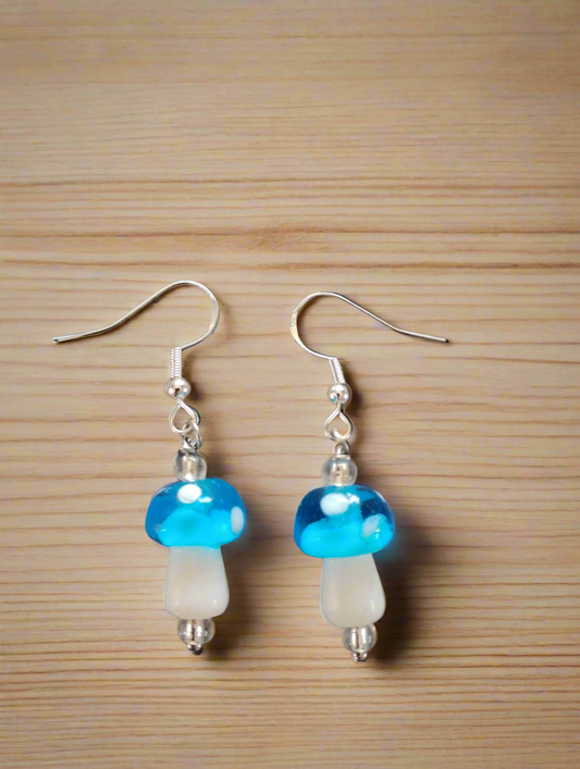 Glass blown mushroom light blue