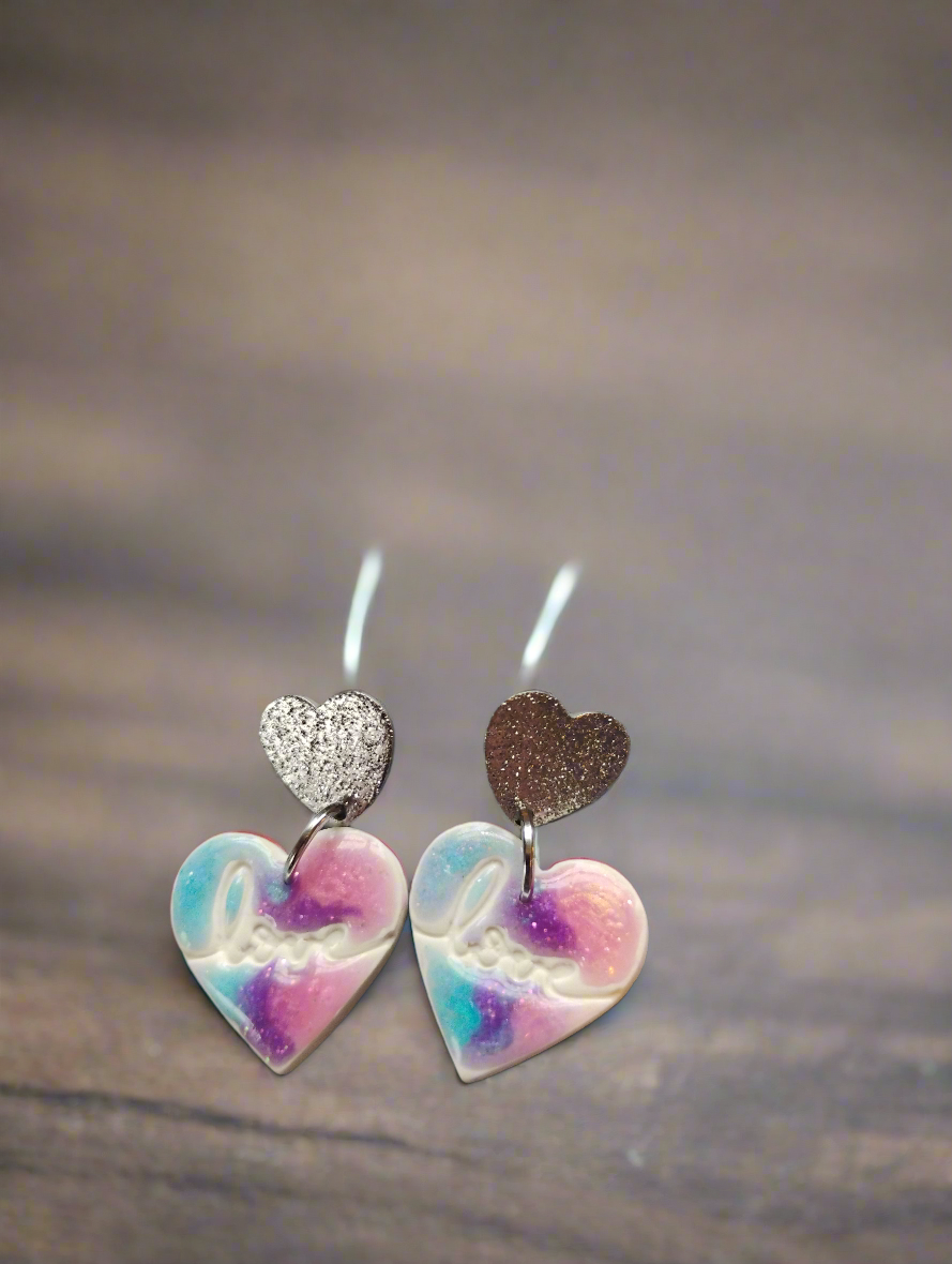 Leave heart silver stud
