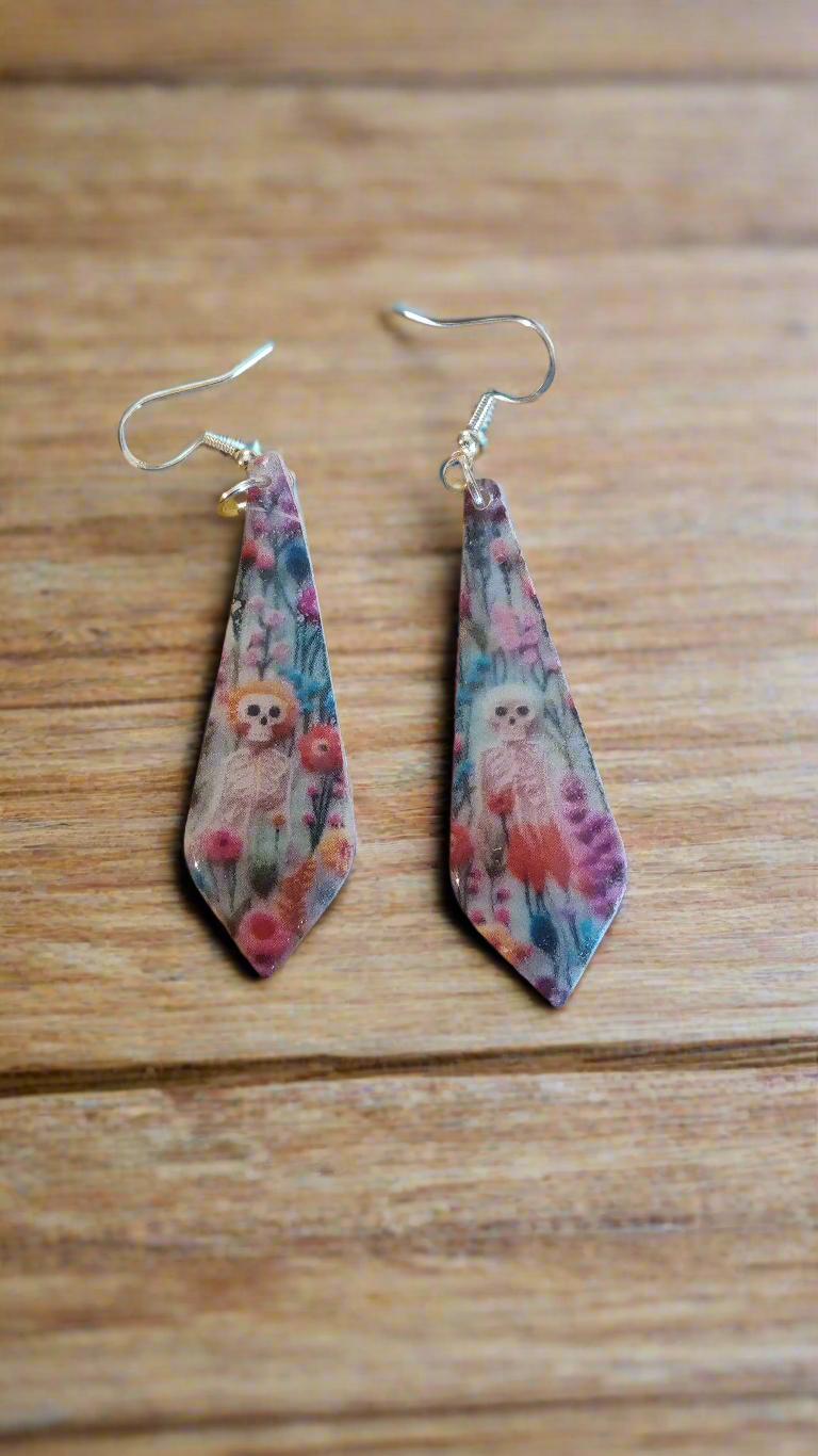 Embroidered flowers and skeletons large