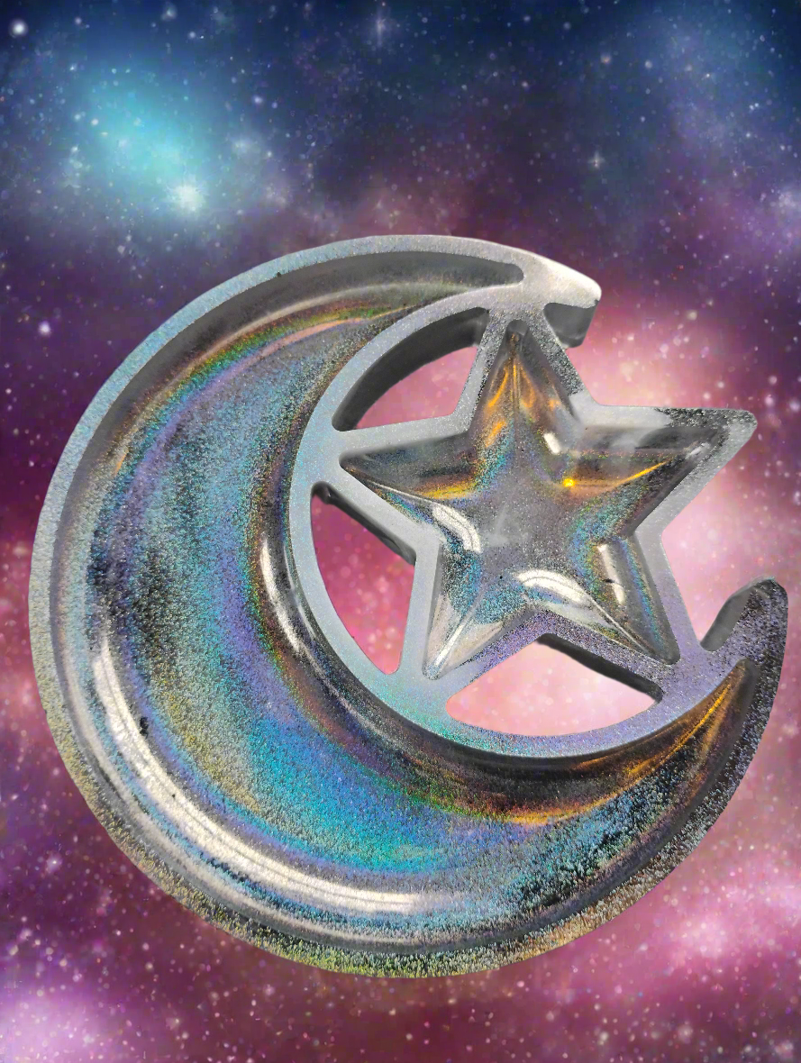 Moon and star dish silver chrome glitter