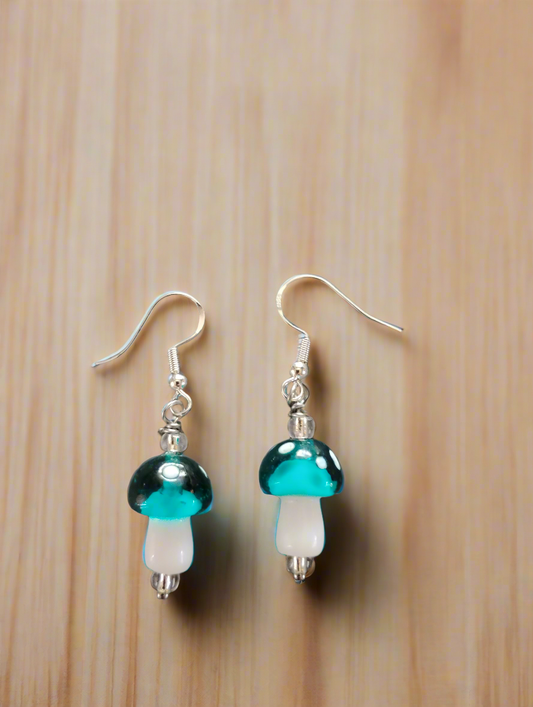 Glass blown mushroom teal