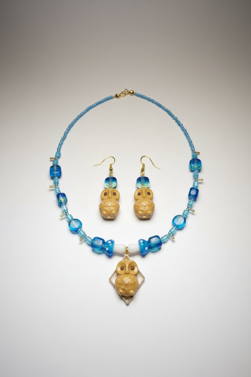 Gold owl blue mushy set