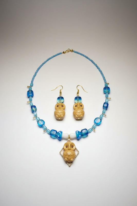 Gold owl blue mushy set