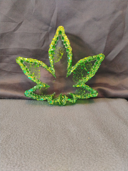 Green glitter pot leaf ash tray