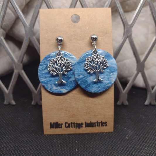 Blue and sparkly swirls with tree of life