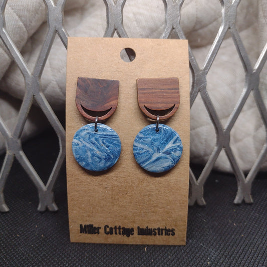 Blue and sparkling swirls with wood studs