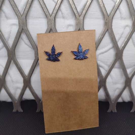 Blue glitter pot leaf