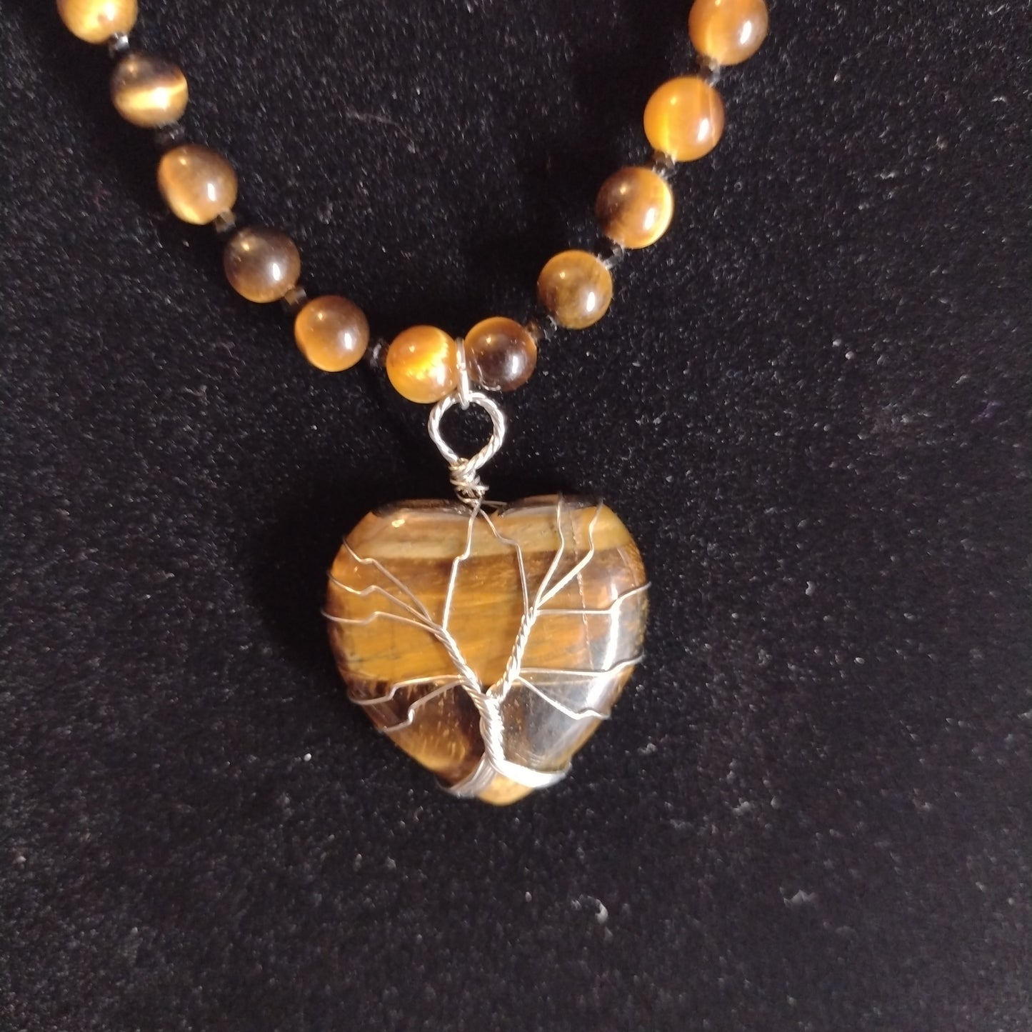 Tiger eye tree of life pendant necklace set