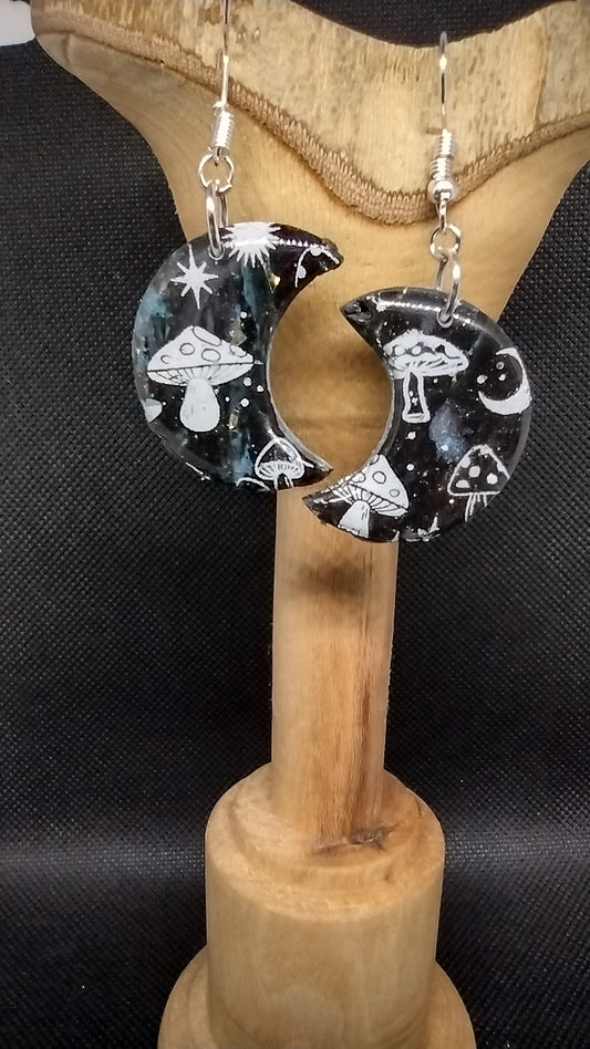 Mushrooms against galaxy sky