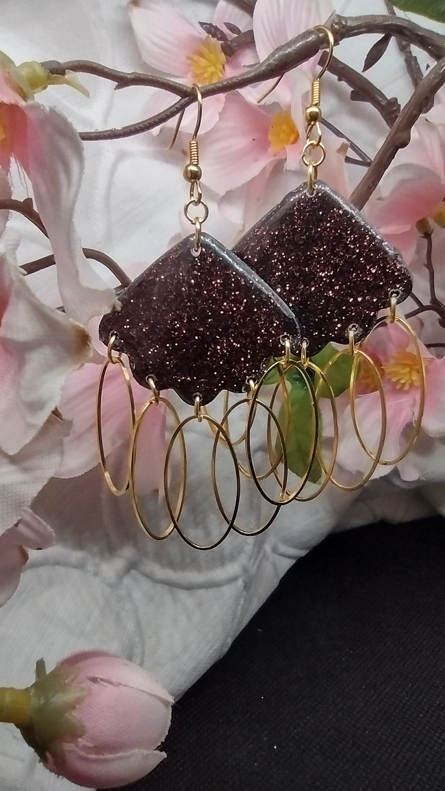 Brown sparkle with gold hoops large