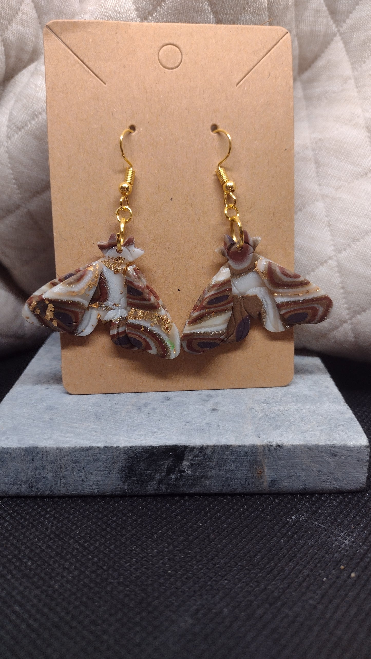 Brown and gold moth earrings