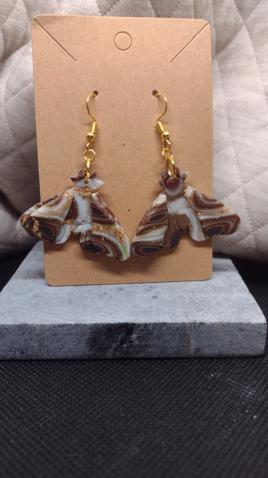 Brown and gold moth earrings