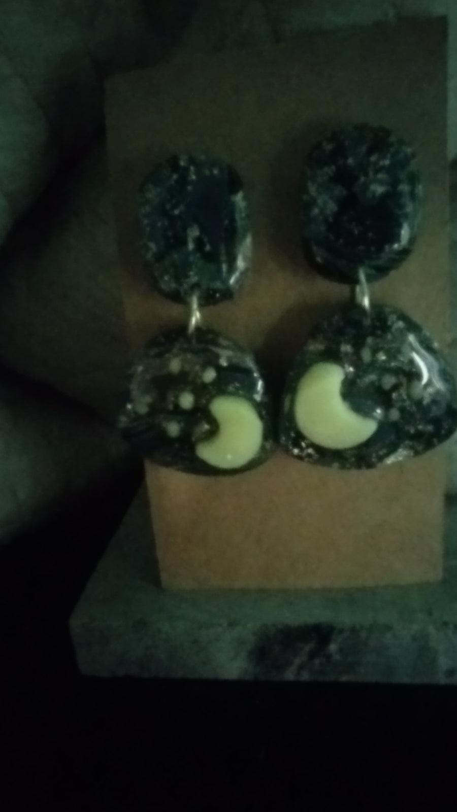 Glow in the dark Moons on black, blue and silver. G