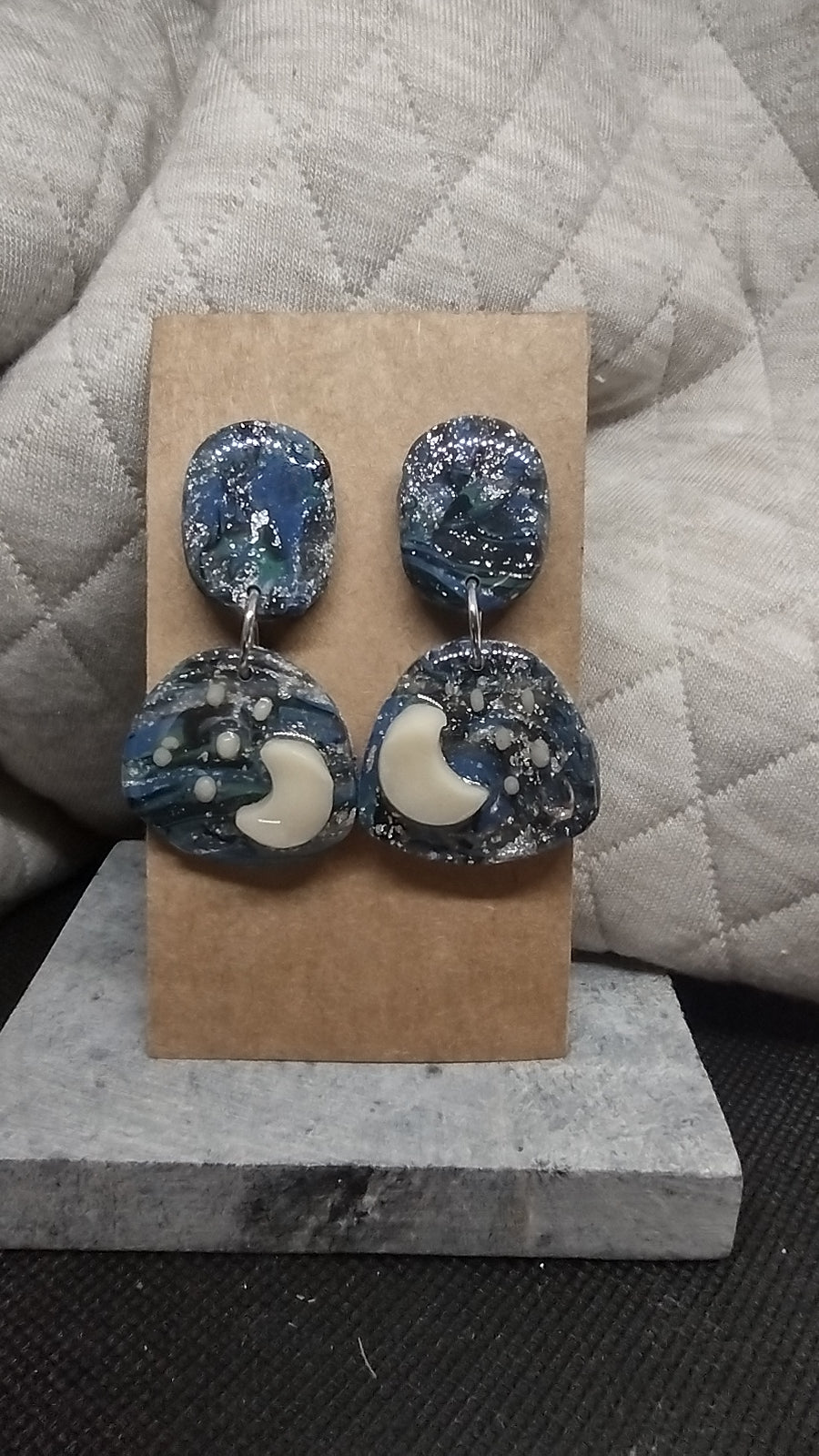Glow in the dark Moons on black, blue and silver. G