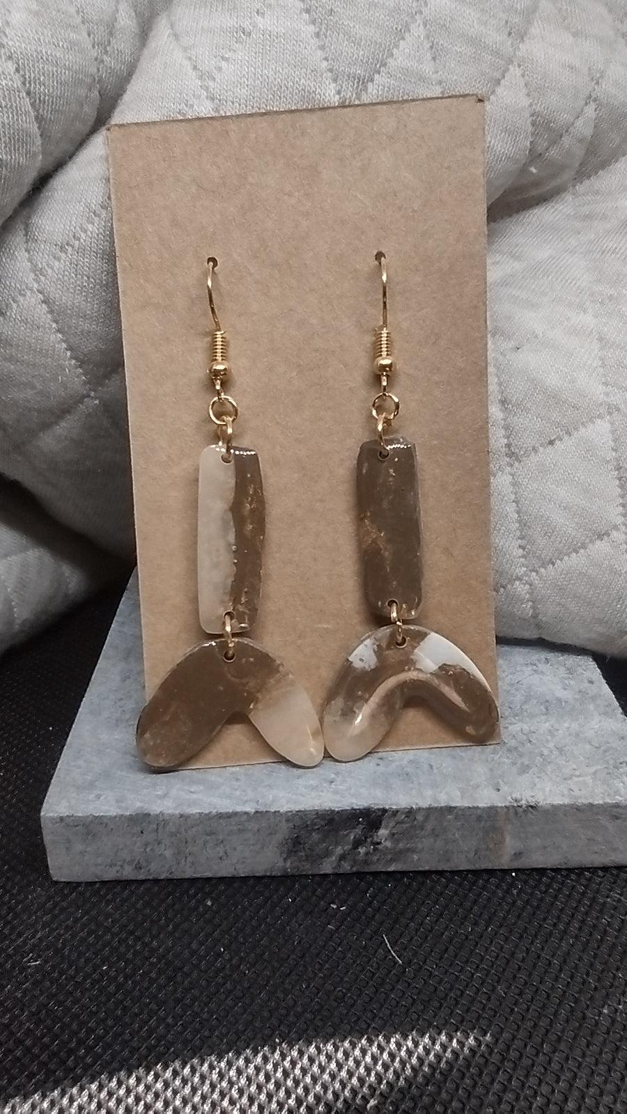 Brown gold and white whale tail dangles