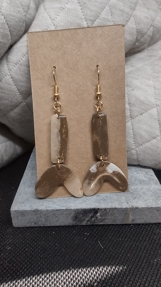 Brown gold and white whale tail dangles