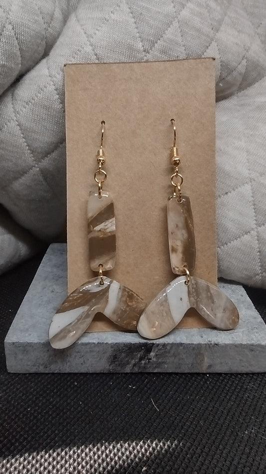 Brown gold and white whale tail dangle