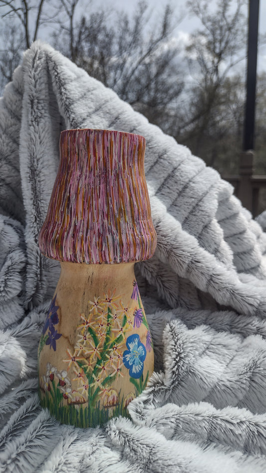 Wooden mushroom planter hand painted
