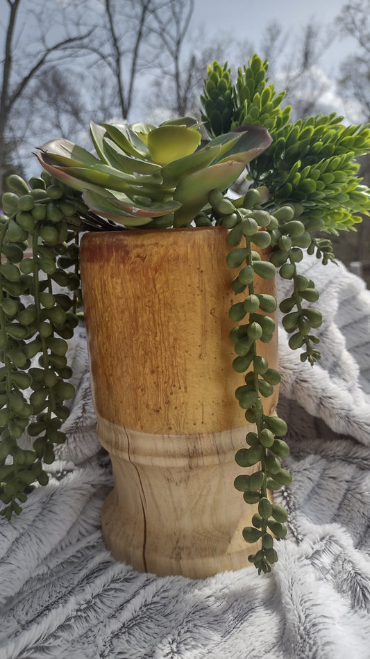 Wood and gold resin planter