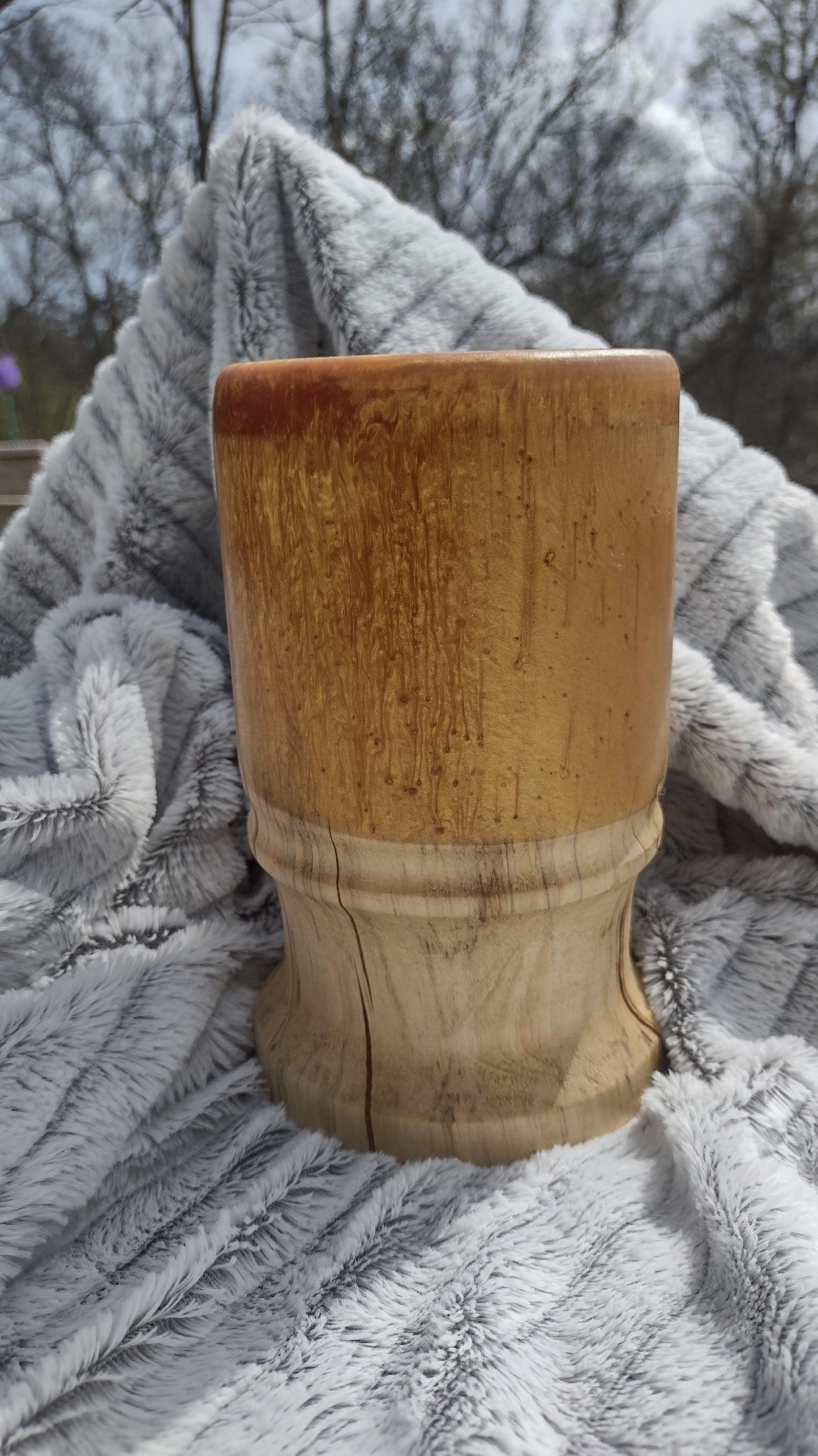 Wood and gold resin planter